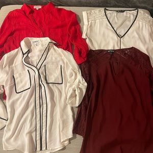 Express tops sizes XS and S, shot sleeve, long sleeve, and sleeveless.